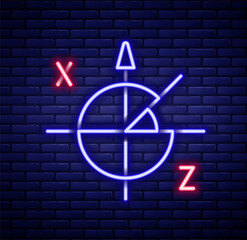 Glowing neon line Trigonometric circle icon isolated on brick wall background. Colorful outline concept. Vector
