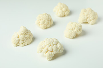 Flat lay composition with cauliflower on white background