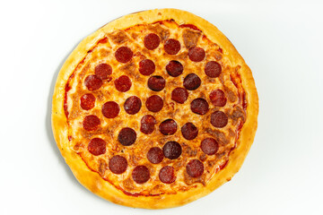 pepperoni pizza on a white background top view 