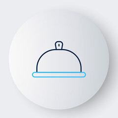 Obraz premium Line Covered with a tray of food icon isolated on white background. Tray and lid sign. Restaurant cloche with lid. Colorful outline concept. Vector