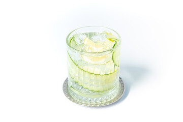 Cucumber Huntsman isolated on a white background, cocktail close up, summer cocktail, isolated cocktail for menu
