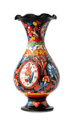 Oriental pottery porcelain vase on white background