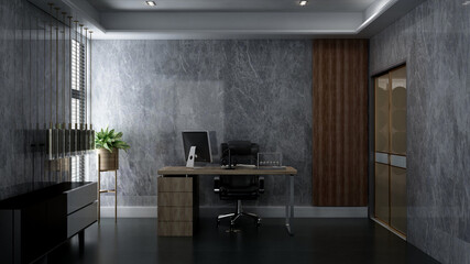 modern business office manager room with 3d design interior for company wall logo mockup