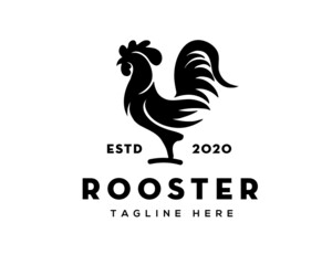Fototapeta na wymiar stand chickens rooster black silhouette vector logo template illustration