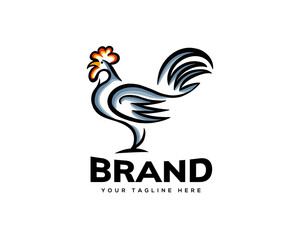 line art drawing stand rooster lo template illustration