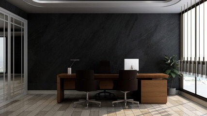 3d office minimalist room with wooden design interior