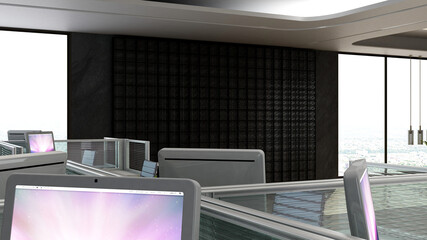 Fototapeta na wymiar industrial office area with blank wall 3d design interior