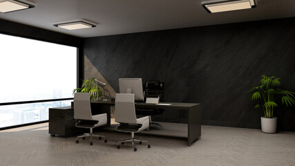 3d office minimalist room with wooden design interior