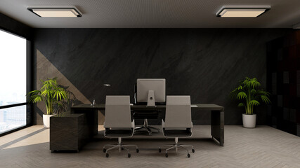 3d office minimalist room with wooden design interior