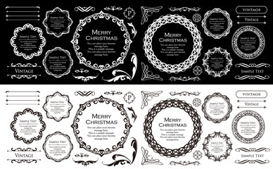 クリスマスをイメージしたフレームデザインのセット。アンティーク。ビンテージ。エレガント	