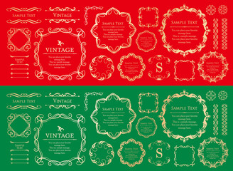クリスマスをイメージしたフレームデザインのセット。アンティーク。ビンテージ。エレガント	
