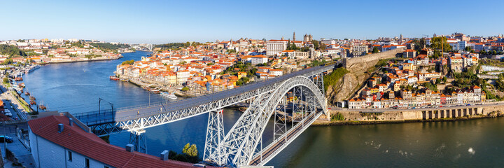 Porto Portugal with bridge Ponte Dom Luis I Douro river town travel panorama