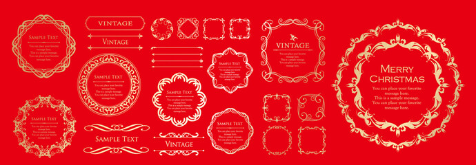 クリスマスをイメージしたフレームデザインのセット。アンティーク。ビンテージ。エレガント	
