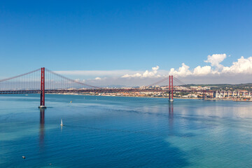 Lisbon Portugal bridge Ponte 25 de Abril over Tejo river town travel