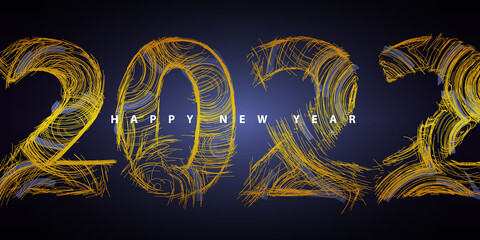 2022. Happy New Year. Number year lines design on dark blue background. Abstract lines holiday banner. Concept holiday with color lines.
