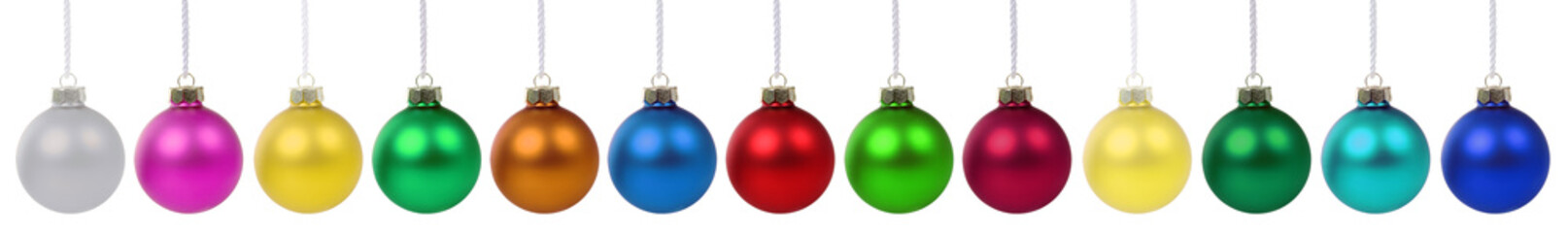 Christmas balls ball many baubles bauble decoration banner colorful in a row isolated on white