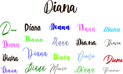 Diana Girl Name in Multi Fonts Typography Text