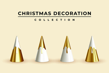 Illustration realistic gold and white cones for Christmas decoration collection 