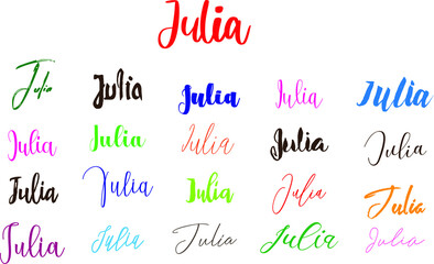 Julia Girl Name in Multiple Font Styles Typography Text - obrazy, fototapety, plakaty