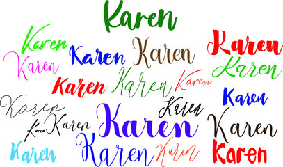 Karen. Baby Girl Name in Multiple Font Styles Typography Text