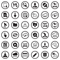 Download Icons. Black Flat Design In Circle. Vector Illustration.