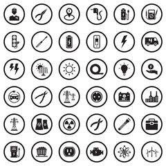 Electrical Icons. Black Flat Design In Circle. Vector Illustration.