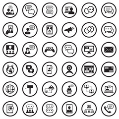 Dialogue Icons. Black Flat Design In Circle. Vector Illustration.