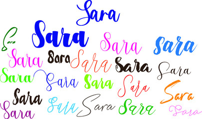 Sara Girl Name in Multiple Font Styles Typography Text - obrazy, fototapety, plakaty