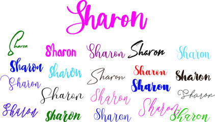 Fototapeta na wymiar Sharon Baby Girl Name in Multiple Font Styles Typography Text