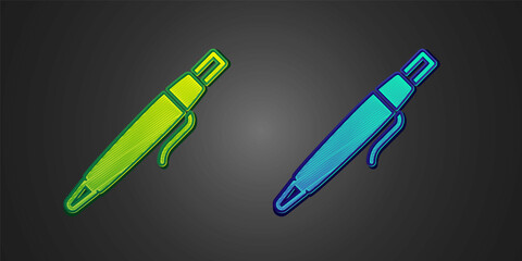 Green and blue Pen icon isolated on black background. Vector