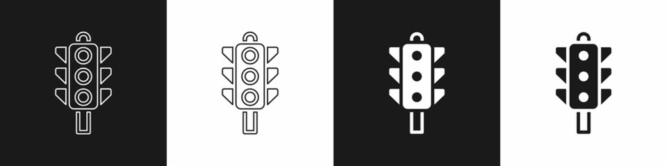 Set Traffic light icon isolated on black and white background. Vector