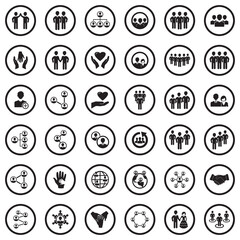 Friend Icons. Black Flat Design In Circle. Vector Illustration.