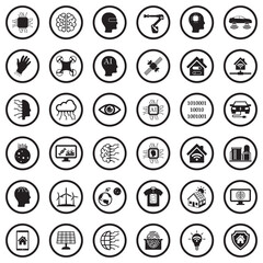 Future Icons. Black Flat Design In Circle. Vector Illustration.