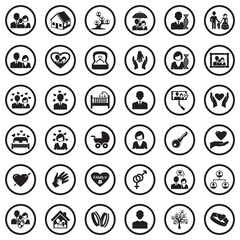 Family Icons. Black Flat Design In Circle. Vector Illustration.