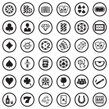 Gambling Icons. Black Flat Design In Circle. Vector Illustration.