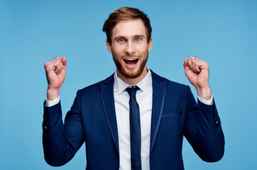 business man executive success lifestyle blue background