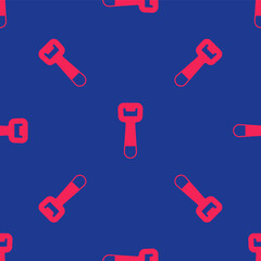 Red Bottle opener icon isolated seamless pattern on blue background. Vector