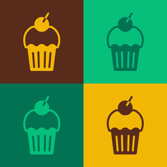 Pop art Muffin icon isolated on color background. Vector