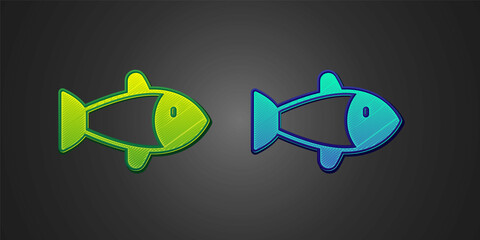 Green and blue Fish icon isolated on black background. Vector