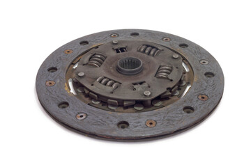 friction lining, organic, isolated on white background. worn spare part
