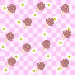 Gordijnen Ice cream isolate on Gingham ,Scott seamless pattern. Texture from rhombus,squares for dress, paper,clothes,tablecloth.,net, grid.Copy space for your text and your business.Vector illustration  © varisa