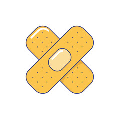 Crossed adhesive strip tape skin plasters for fixing. Sticky first aid medical bandage, vaccination campaign symbol cartoon vector illustration isolated on white background