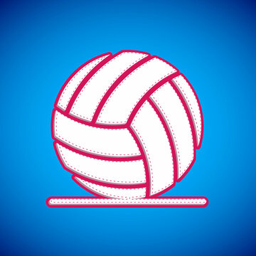White Volleyball ball icon isolated on blue background. Sport equipment. Vector