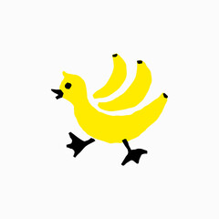 バナナで小鳥を表現したロゴマークのためのシンプルなイラスト
