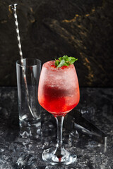 mojito cocktail with strawberries and mint