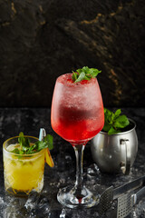 mojito cocktail with strawberries and mint