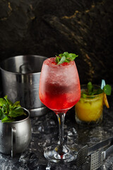 mojito cocktail with strawberries and mint