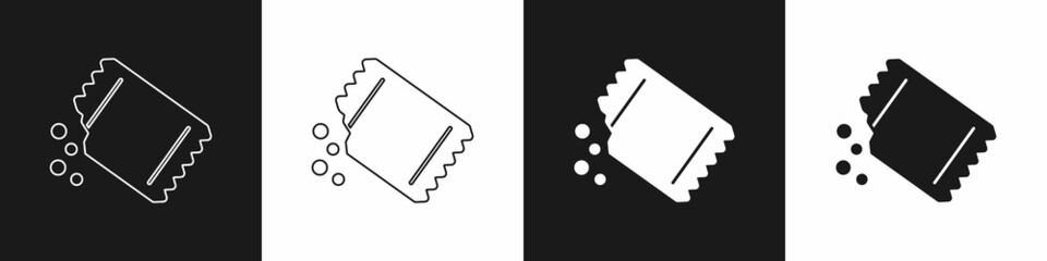 Set Packet of pepper icon isolated on black and white background. Vector