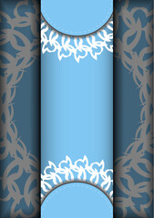 Greeting flyer in blue color with mandala white ornament for your design.