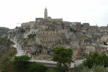 Panorama of Matera from Colombo viewpoint on Sasso Barisano and on the canyon carved by the Gravina River